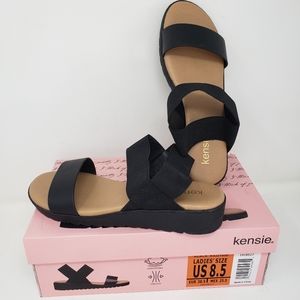 Kensie Everlee Wedge Stretchy Strappy Sandals Black